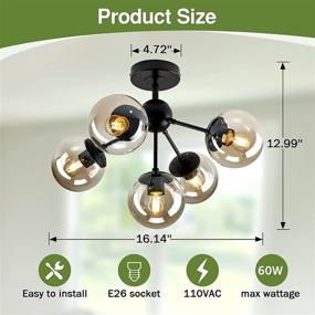 img 3 attached to 💡 Stylish Semi Flush Mount Modern Black Ceiling Light Fixture Chandelier - Perfect for Bedroom, Kitchen, Farmhouse, Hallway, Foyer, and Passage.