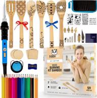 pandalike wood burning bamboo utensils kit - craft set with 6 wooden spoons for cooking, pyrography branding iron pen, colored pencils, wood slices, stencils, storage case - woodworking gift - 59pcs: perfect set for wood burning enthusiasts and cooking enthusiasts alike! logo