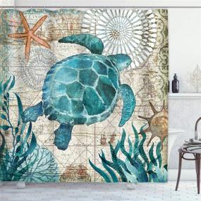 img 2 attached to ArtSocket Ocean Turtle Shower Curtain Set with Non-Slip Rugs, Toilet Lid Cover, Bath Mat, 12 Hooks - Beach Boho Design in Ocean Blue Teal, Featuring Seaweed, Conch, and Starfish - 72x72inch