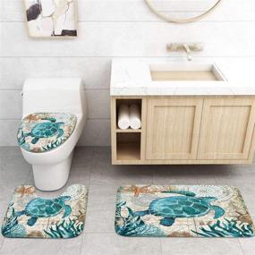 img 1 attached to ArtSocket Ocean Turtle Shower Curtain Set with Non-Slip Rugs, Toilet Lid Cover, Bath Mat, 12 Hooks - Beach Boho Design in Ocean Blue Teal, Featuring Seaweed, Conch, and Starfish - 72x72inch