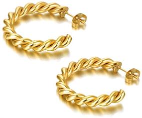 img 2 attached to 💛 14K Yellow Gold Plated Stainless Steel Twisted Rope Hoop Earrings by Lokaerlry