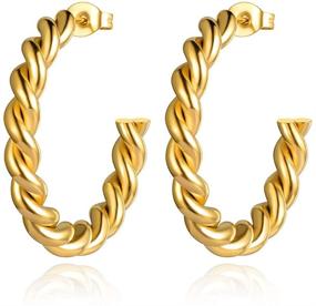 img 4 attached to 💛 14K Yellow Gold Plated Stainless Steel Twisted Rope Hoop Earrings by Lokaerlry