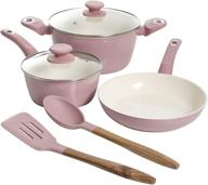 🍳 gibson home plaze café' lavender rose 7-piece cookware set: forged aluminum, non-stick ceramic, induction base, soft touch handle logo