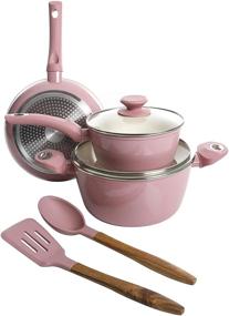 img 3 attached to 🍳 Gibson Home Plaze Café' Lavender Rose 7-Piece Cookware Set: Forged Aluminum, Non-stick Ceramic, Induction Base, Soft Touch Handle