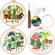 embroidery starter kits for adults: tropical plants series - stamped patterns & cross stitch frame for beginners logo