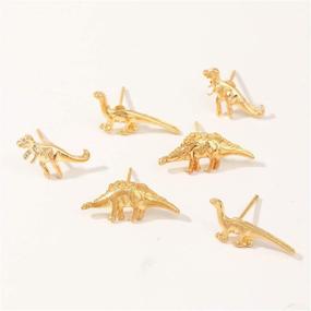 img 2 attached to 🦖 ANDPAI Dinosaur Stud Earrings Set - Chic Charm, Hypoallergenic Animal Earrings for Women & Girls (3 Pairs)