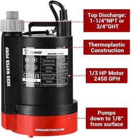 img 3 attached to 🌊 DEKOPRO High-Efficiency Submersible Utility Water Pump - 1/3HP, 2450 GPH - Ideal for Clean Water Removal, Swimming Pools, Ponds, Gardens, Basements