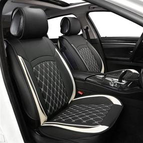 img 4 attached to ISFC Insurfinsport Covers Covers - Черно -белое кожаное покрытие автомобильного сиденья переднее сиденье с 2 автомобильными на заднем сиденье на переднем сиденье водонепроницаемое для большинства внедорожников седана для Ford Mazda Chevrolet