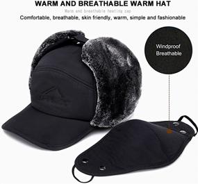 img 2 attached to 🧤 Warm Winter Trapper Bomber Hat for Men - Russian Aviator Style with Ear Flaps, Fur Lining, and Coldproof Facemask Cap for Cycling