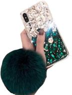 glitter sparkle fashion case with furry ball wrist strap for samsung galaxy note 10 plus - cute case for women, crystal clear rhinestone tpu cover for girls logo