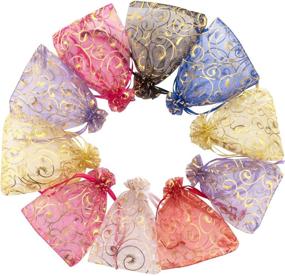 img 1 attached to 🎁 Sheer Organza Favor Bags - 150PCS Mixed Color Drawstring Pouches for Candy, Jewelry, Parties, Weddings - 4x6 Inches