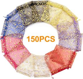 img 4 attached to 🎁 Sheer Organza Favor Bags - 150PCS Mixed Color Drawstring Pouches for Candy, Jewelry, Parties, Weddings - 4x6 Inches