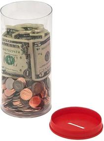 img 1 attached to 🎗️ Prestige Import Group - Clear Plastic (PETG) Charity Donation Fundraising Tip Jar - 4 Pack, 3"x6.25" with Red Coin Slot Lid