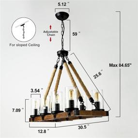 img 1 attached to GZBtech Фермерская прямоугольная люстра: большая подвесная светильник 8-Light черного цвета 30,5’’ с регулируемым промышленным крепким конопляным шнуром и стеклянным абажуром - идеально подходит для столовой или кухни.