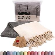 🌊 bazaar anatolia turkish towel 100% cotton herringbone peshtemal bath towel, 77x38 - thin lightweight bath sauna beach gym pool blanket fouta - quick dry & ideal for travel, camping, and more (black) logo