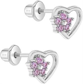 img 3 attached to 💖 925 Sterling Silver 4mm Heart & Flower Screw Back Earrings with Pink Cubic Zirconia Stones - Ideal for Little Girls, Toddlers & Preteens