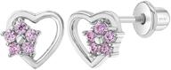 💖 925 sterling silver 4mm heart & flower screw back earrings with pink cubic zirconia stones - ideal for little girls, toddlers & preteens logo