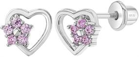 img 4 attached to 💖 925 Sterling Silver 4mm Heart & Flower Screw Back Earrings with Pink Cubic Zirconia Stones - Ideal for Little Girls, Toddlers & Preteens