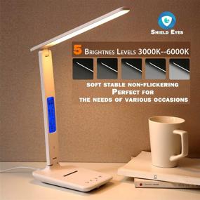 img 1 attached to 💡 Multipurpose LED Desk Lamp: Fast Wireless Charger, USB Port, Clock Alarm, Temperature + Eye-Caring Foldable Design, 5 Dimmable Lighting Modes, Ideal for Home Office