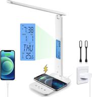 💡 multipurpose led desk lamp: fast wireless charger, usb port, clock alarm, temperature + eye-caring foldable design, 5 dimmable lighting modes, ideal for home office логотип