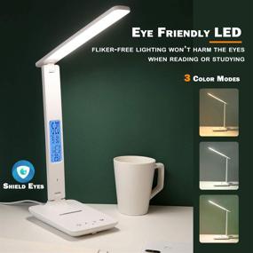 img 2 attached to 💡 Multipurpose LED Desk Lamp: Fast Wireless Charger, USB Port, Clock Alarm, Temperature + Eye-Caring Foldable Design, 5 Dimmable Lighting Modes, Ideal for Home Office