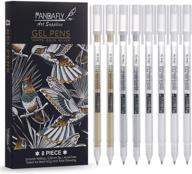 🐼 pandafly premium gel pen set - white, gold and silver gel ink pens, archival ink fine tip sketching pen for black paper drawing, illustration design and adult coloring book, pack of 8 logo