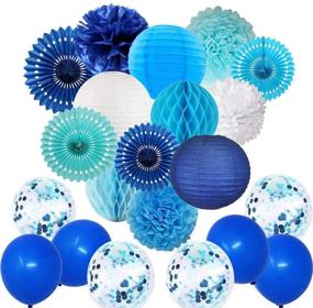 img 4 attached to Blue Party Decorations Hanging Set: Tissue Paper Poms, Flower Paper Fans, Lanterns, and Honeycomb Balls for Birthday, Baby Shower, Wedding, Boy Prince Party Supplies