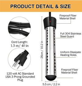 img 3 attached to 🔌 Portable Electric Water Heater - Immersion Water Heater, 1500W with LCD Thermometer & Stainless Steel Protective Cover, Ideal for Bathtub, Inflatable Pool, Camping (Black)