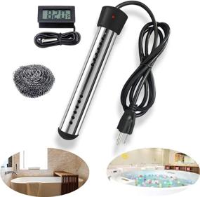 img 4 attached to 🔌 Portable Electric Water Heater - Immersion Water Heater, 1500W with LCD Thermometer & Stainless Steel Protective Cover, Ideal for Bathtub, Inflatable Pool, Camping (Black)