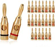 🔌 позолоченные аудиоразъемы для колонок premium 24k gold plated - 12 пар / 24 шт. - с открытым типом винта - улучшенное подключение акустического провода для домашнего кинотеатра, стенных панелей и других устройств! (12 красных, 12 черных) логотип