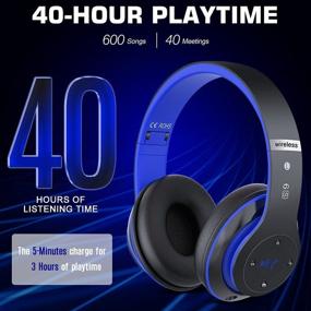 img 1 attached to 🎧 Беспроводные Bluetooth наушники 6S накладного типа - Hi-Fi стерео складные гарнитуры с микрофоном, регулятором громкости, FM - Черные и синие