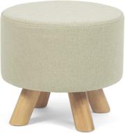 🏠 homebeez small beige round ottoman footstool with non-skid wood legs - stylish fabric foot rest stool for your home logo