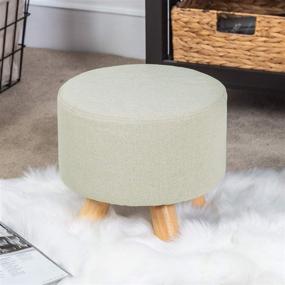 img 3 attached to 🏠 Homebeez Small Beige Round Ottoman Footstool with Non-Skid Wood Legs - Stylish Fabric Foot Rest Stool for Your Home