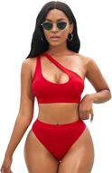 👙 bevita high waisted bikini swimsuit for women - one shoulder push up, sporty design with cutout, high cut bathing suit logo