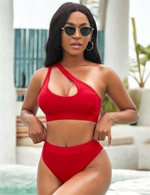 img 2 attached to 👙 BEVITA High Waisted Bikini Swimsuit for Women - One Shoulder Push Up, Sporty Design with Cutout, High Cut Bathing Suit