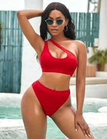 img 3 attached to 👙 BEVITA High Waisted Bikini Swimsuit for Women - One Shoulder Push Up, Sporty Design with Cutout, High Cut Bathing Suit