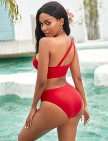 img 1 attached to 👙 BEVITA High Waisted Bikini Swimsuit for Women - One Shoulder Push Up, Sporty Design with Cutout, High Cut Bathing Suit