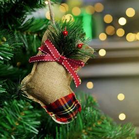 img 2 attached to 🎄 YOSICHY Rustic Christmas Tree Ornaments Stocking Decorations - Burlap Country Christmas Stocking Ball Tree Bell with Trendy Red and Green Plaid Tartan for Holiday Party Decor-8PCS