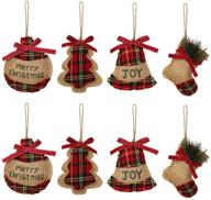 🎄 yosichy rustic christmas tree ornaments stocking decorations - burlap country christmas stocking ball tree bell with trendy red and green plaid tartan for holiday party decor-8pcs логотип