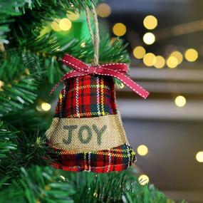 img 1 attached to 🎄 YOSICHY Rustic Christmas Tree Ornaments Stocking Decorations - Burlap Country Christmas Stocking Ball Tree Bell with Trendy Red and Green Plaid Tartan for Holiday Party Decor-8PCS