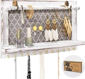 img 4 attached to 🏡 ASHLEYRIVER Farmhouse White Rustic Jewelry Organizer: Wall-Mounted Bracelet Rod for Earrings, Necklaces, Bracelets & More