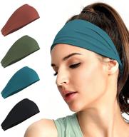 🏋️ ultimate fitness essential: 4-pack wide workout headbands for women running sports - elastic sweatband yoga gym accessories logo