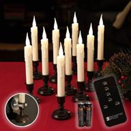 flameless ivory window candles set of 10 with removable bronze candle stands, remote control, daily timer, window suction cups, battery operated led light - includes 20 aa batteries логотип