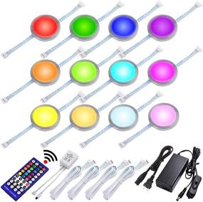 img 4 attached to 🔆 Lvyinyin Linkable Puck Light - RGBWW Under Cabinet LED Lighting Kit with Wireless Remote Control Dimmer - RGB & Warm White - Hard Wire 120V to 12V Wall Plug - Pack of 12 Lights