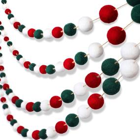 img 4 attached to 🎄 Christmas Felt Ball Garlands: 2-Piece Pom Pom Ball Banner for Festive Party Decorations in Red, Green, and White