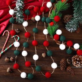 img 3 attached to 🎄 Christmas Felt Ball Garlands: 2-Piece Pom Pom Ball Banner for Festive Party Decorations in Red, Green, and White