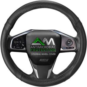 img 4 attached to Protect and Personalize Your Steering Wheel: Season Guard Antimicrobial Guardian Steering Wheel Cover with Carbon Fiber Pattern Accent