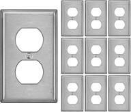 🔌 10 pack bestten duplex receptacle metal wall plate: durable corrosion resistant outlet cover with white/clear plastic film, 1 gang industrial stainless steel - brushed finish, silver логотип