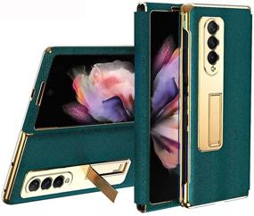 img 4 attached to DOOTOO For Samsung Galaxy Z Fold 3 Case Luxury Leather Hybrid Plating PC With Kickstand Cover Shockproof Protective Fold Case For Samsung Galaxy Z Fold 3 5G 2021 (Green)