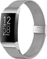 📿 geak stainless steel metal bands for fitbit charge 3/4 - adjustable mesh loop magnetic replacement wristband for women and men, small silver logo